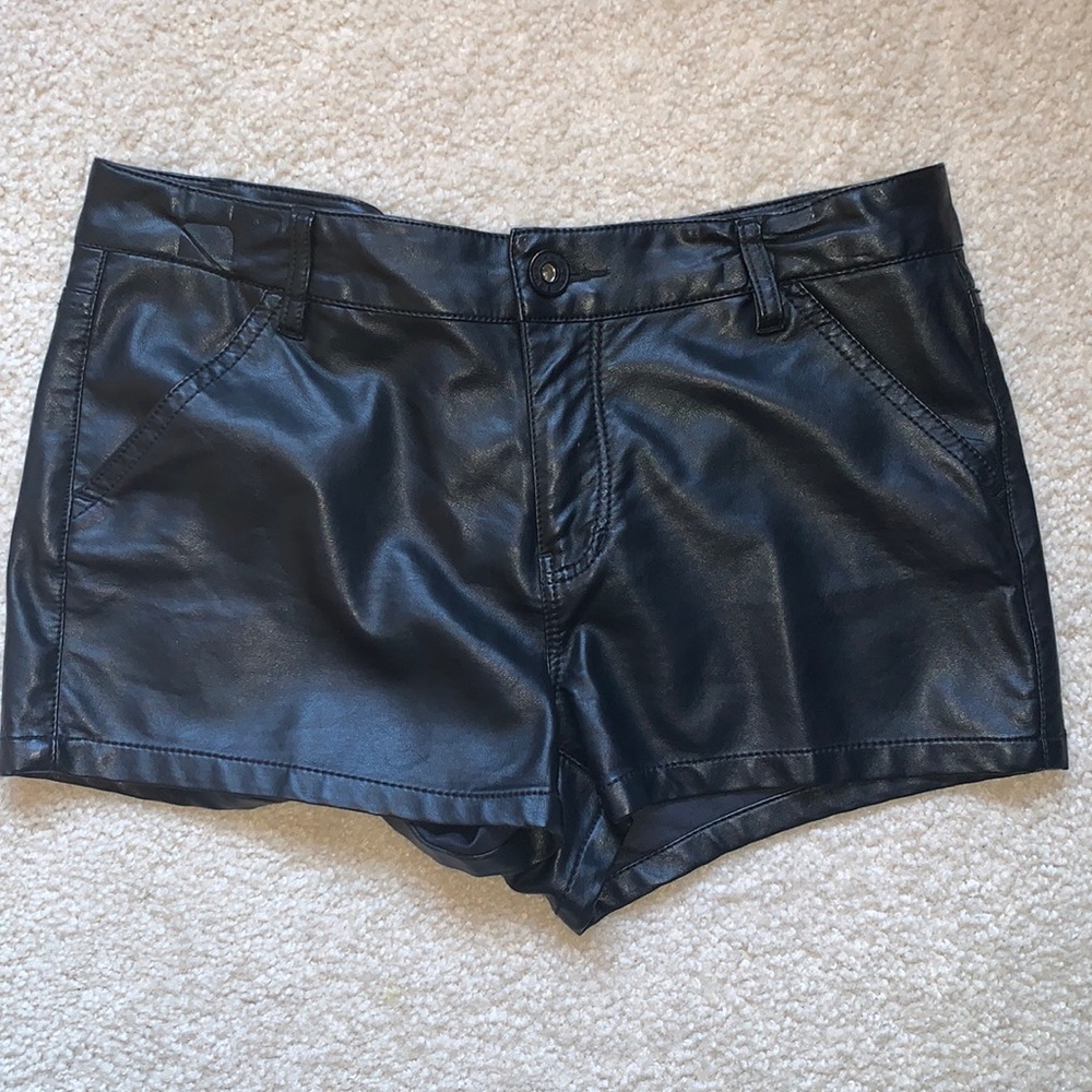 Black faux leather shorts
